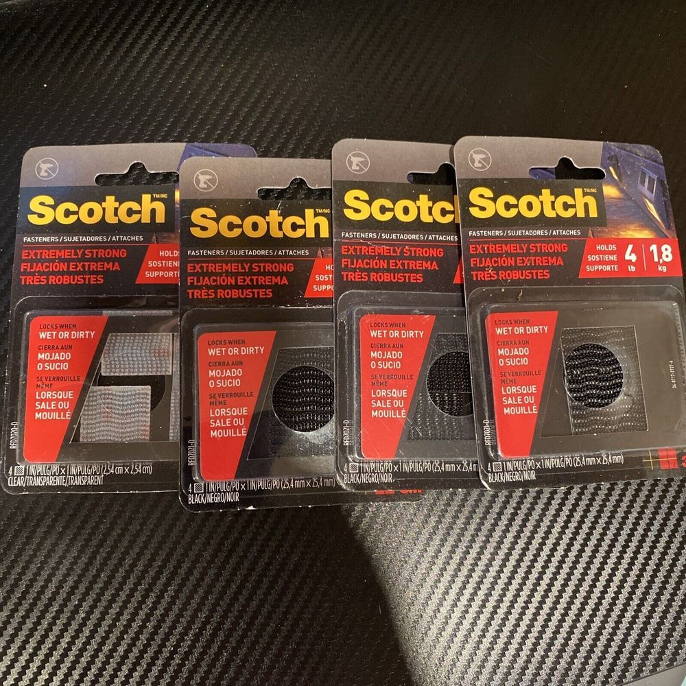 4 SCOTCH FASTENERS EXTREMELY STRONG OUTDOOR/INDOOR‎ HOLDS 4LB 1"×1" 4 IN PACK